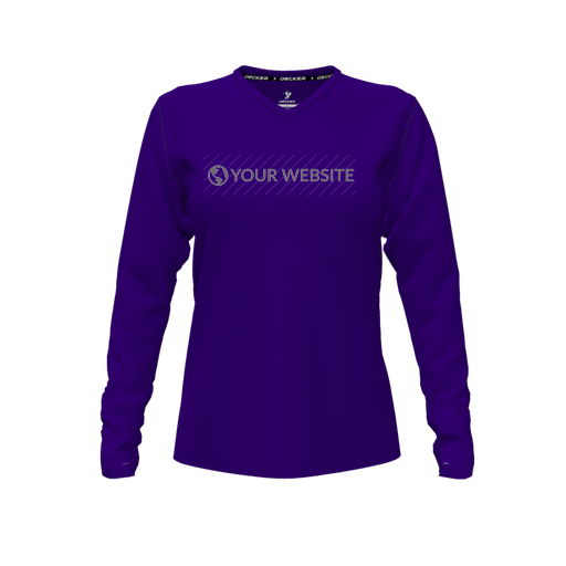 [CUS-DFW-TEES-PER-VNK-LSL-PUR-FYXS-LOGO3] Decker Performance T-Shirt (Female Youth XS, Purple, V Neck, Logo 3, Long Sleeve)