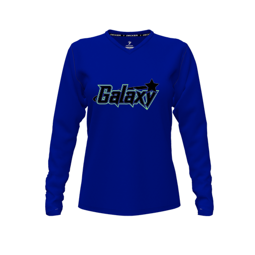 [CUS-DFW-TEES-CMF-VNK-LSL-RYL-FYXS-LOGO1] Decker Comfort T-Shirt (Female Youth XS, Royal, V Neck, Logo 1, Long Sleeve)