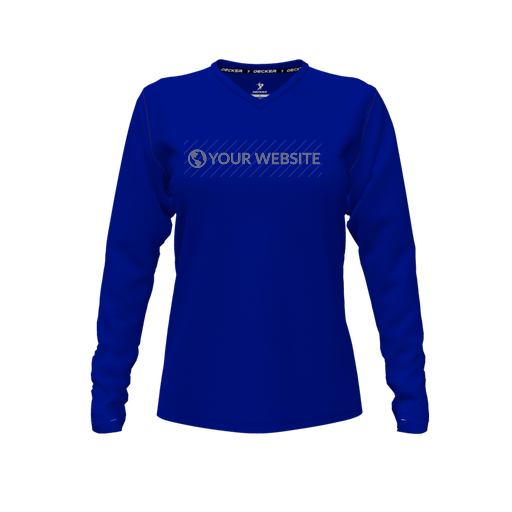 [CUS-DFW-TEES-CMF-VNK-LSL-RYL-FYXS-LOGO3] Decker Comfort T-Shirt (Female Youth XS, Royal, V Neck, Logo 3, Long Sleeve)