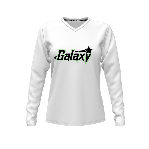 [CUS-DFW-TEES-PER-VNK-LSL-WHT-FYXS-LOGO1] Decker Performance T-Shirt (Female Youth XS, White, V Neck, Logo 1, Long Sleeve)