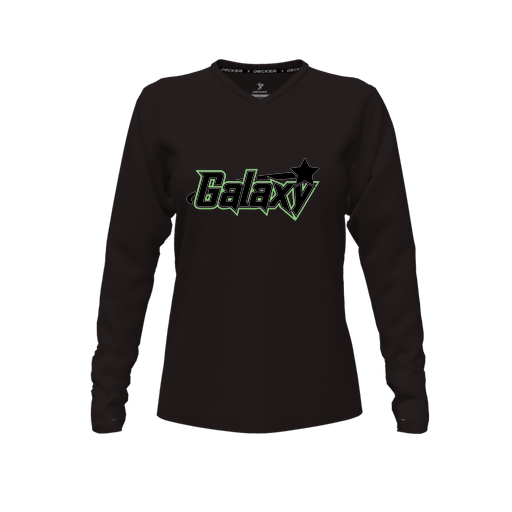 [CUS-DFW-TEES-PER-VNK-LSL-BLK-FYXS-LOGO1] Decker Performance T-Shirt (Female Youth XS, Black, V Neck, Logo 1, Long Sleeve)