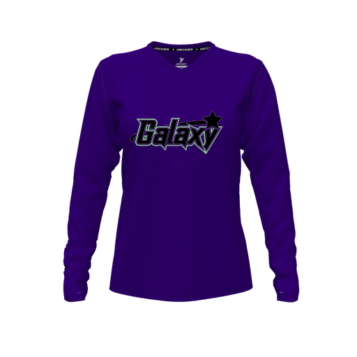 [CUS-DFW-TEES-PER-VNK-LSL-PUR-FYXS-LOGO1] Decker Performance T-Shirt (Female Youth XS, Purple, V Neck, Logo 1, Long Sleeve)